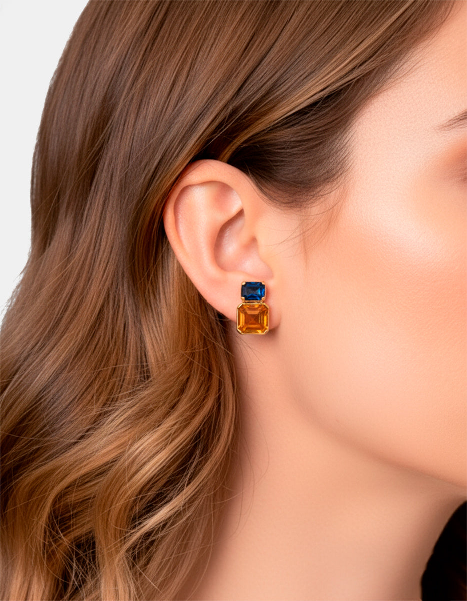 Pendientes citrina & topacio azul Luxury Color