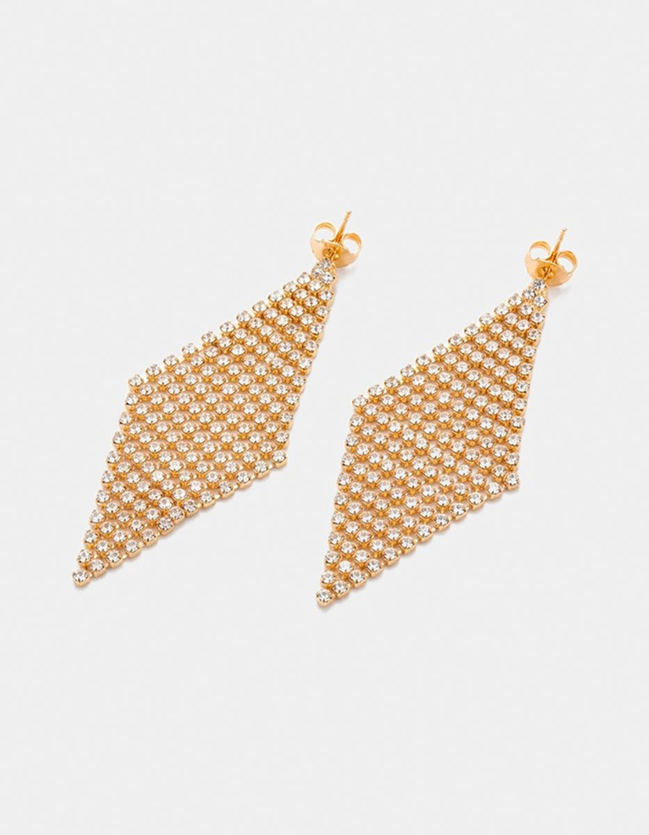 Pendientes mesh de bronce con baño de oro 22k y topacios blancos Festive Style