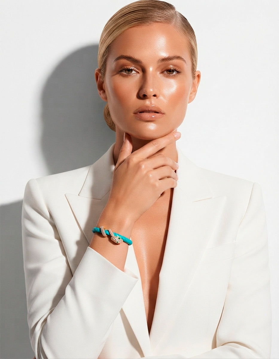 Pulsera de Piel adornada con serpiente con pave de circonitas blancas Poison Deluxe