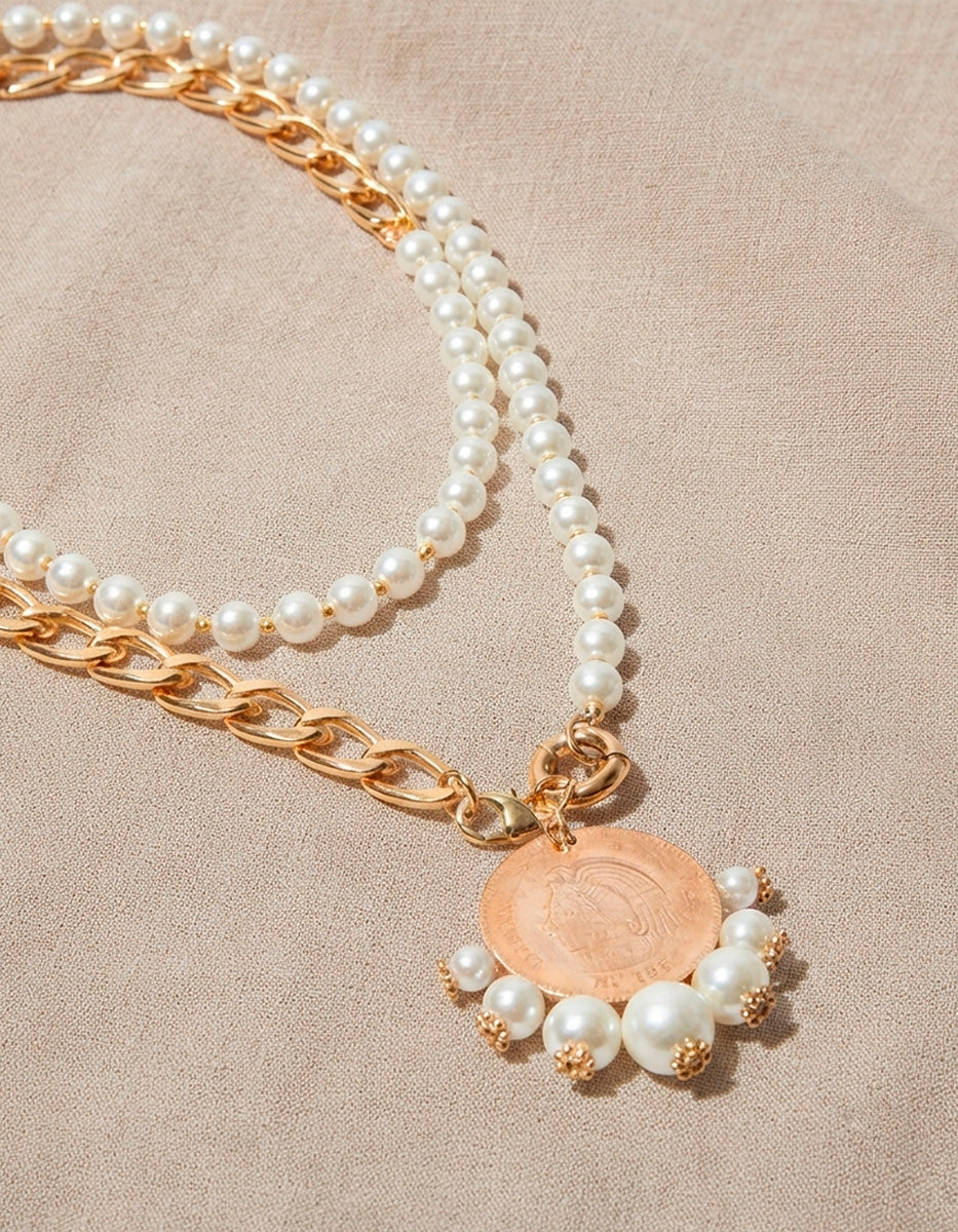 Collar moneda auténtica perla Mabe Memorias