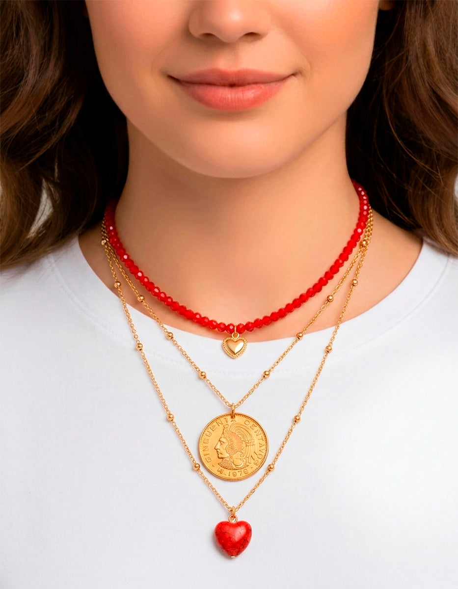 Collar moneda auténtica y corazones Memorias