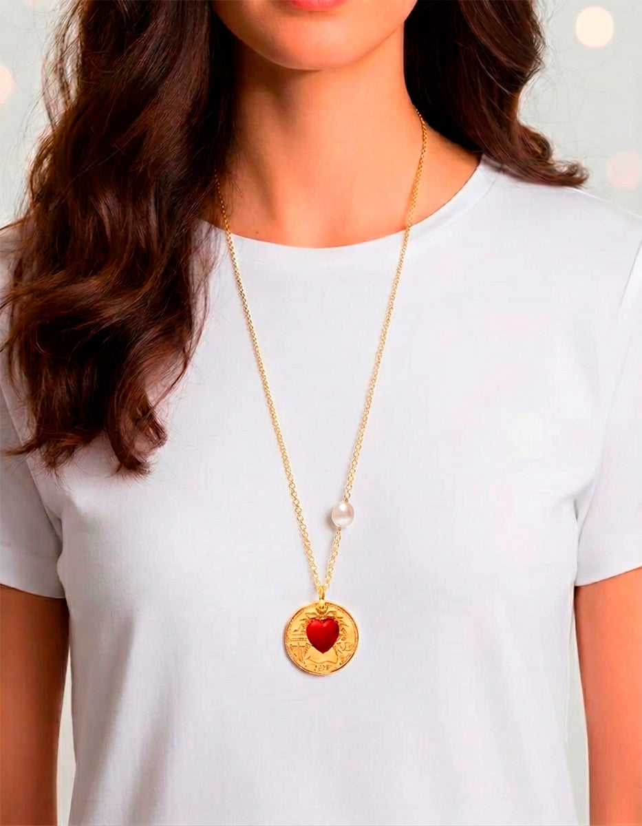 Collar moneda auténtica con corazón Memorias
