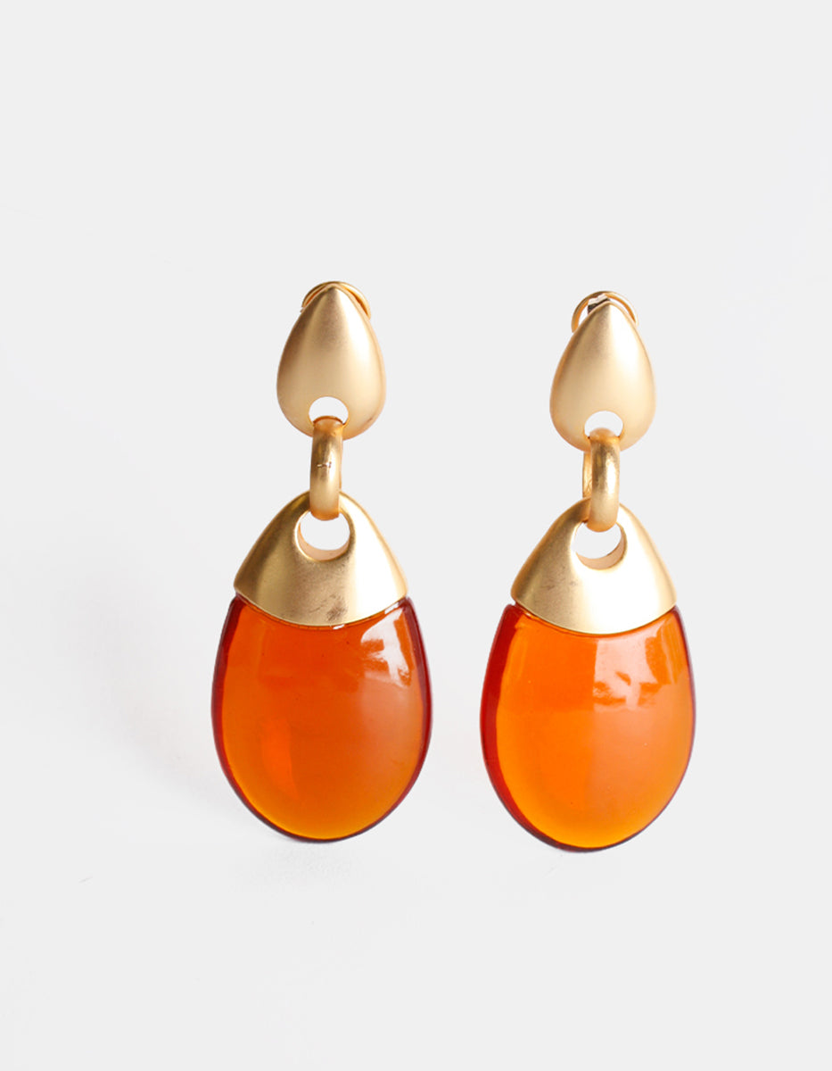 Pendientes oro laminado 22 kt con gema ámbar orgánica Golden Chic