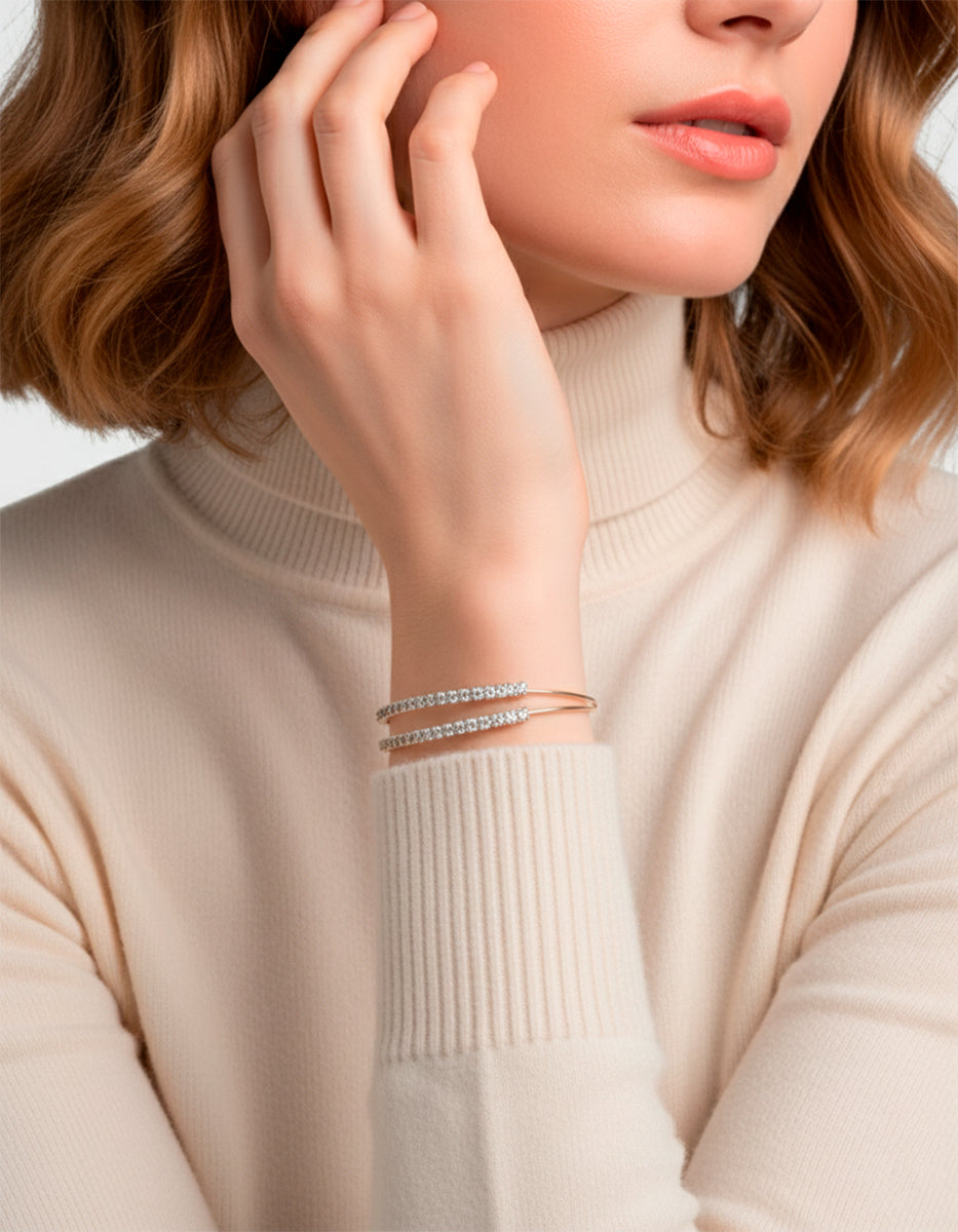 Brazalete doble hilo con topacios blancos Festive Style