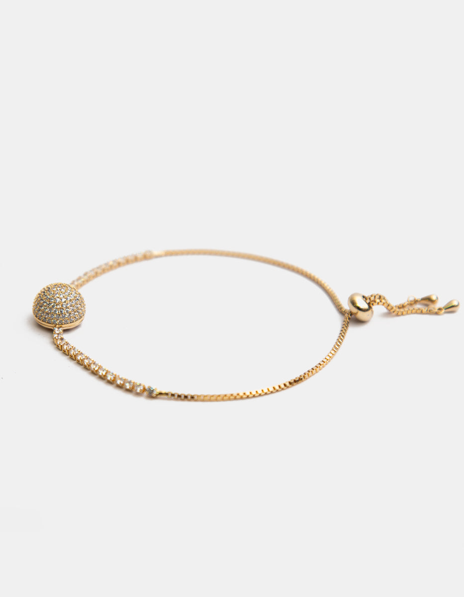 Pulsera ajustable en baño de oro de 22kt con esfera en movimiento y topacios blancos Festive Style