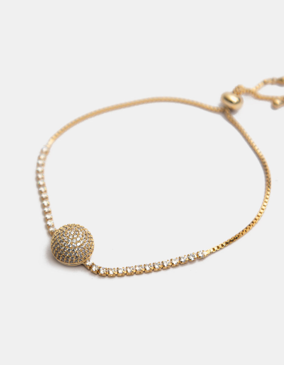 Pulsera ajustable en baño de oro de 22kt con esfera en movimiento y topacios blancos Festive Style