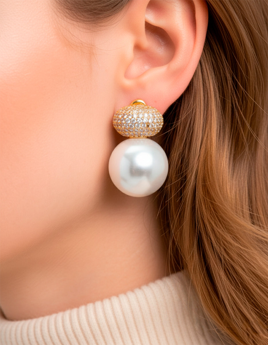 Pendientes perla Mabe y topacios blancos Festive Style