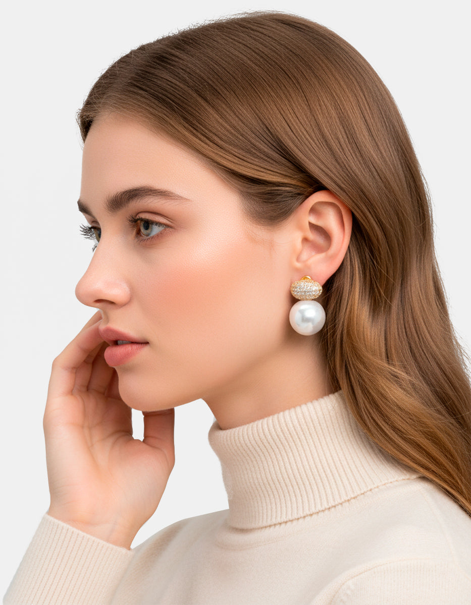 Pendientes perla Mabe y topacios blancos Festive Style