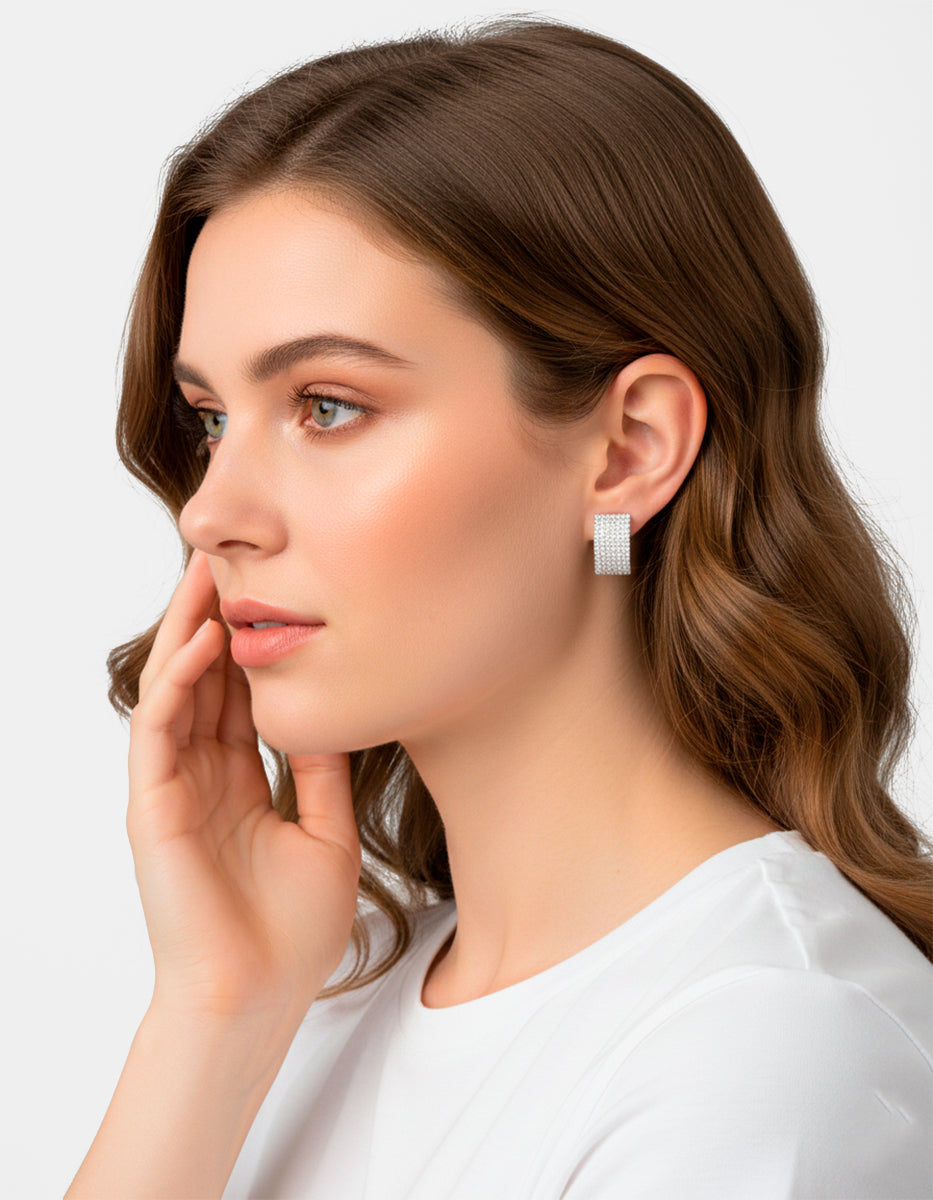 Pendientes en forma rectangular de cascada y topacios blancos Festive Style