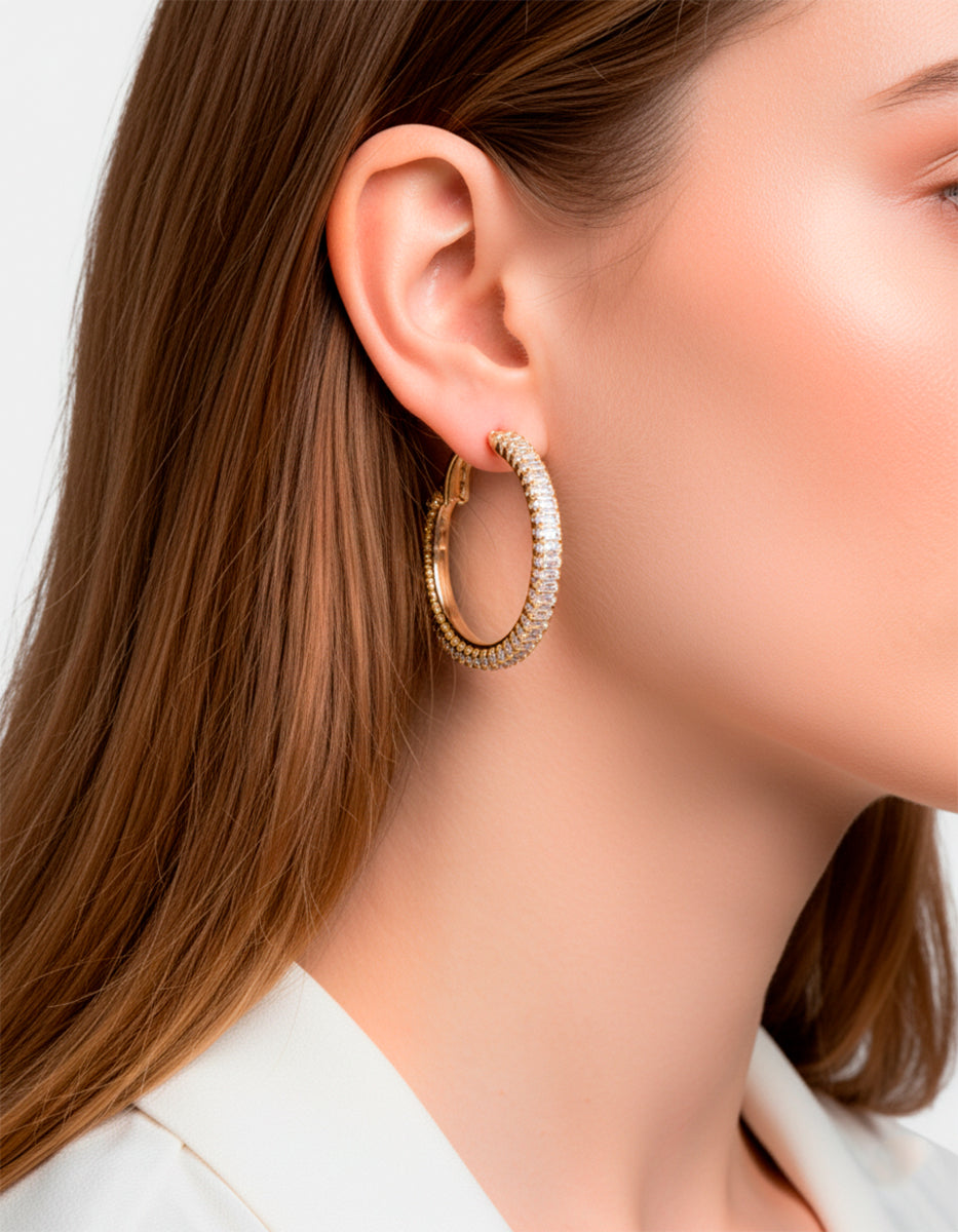 Aros mini con topacios blancos rectangulares Festive Style