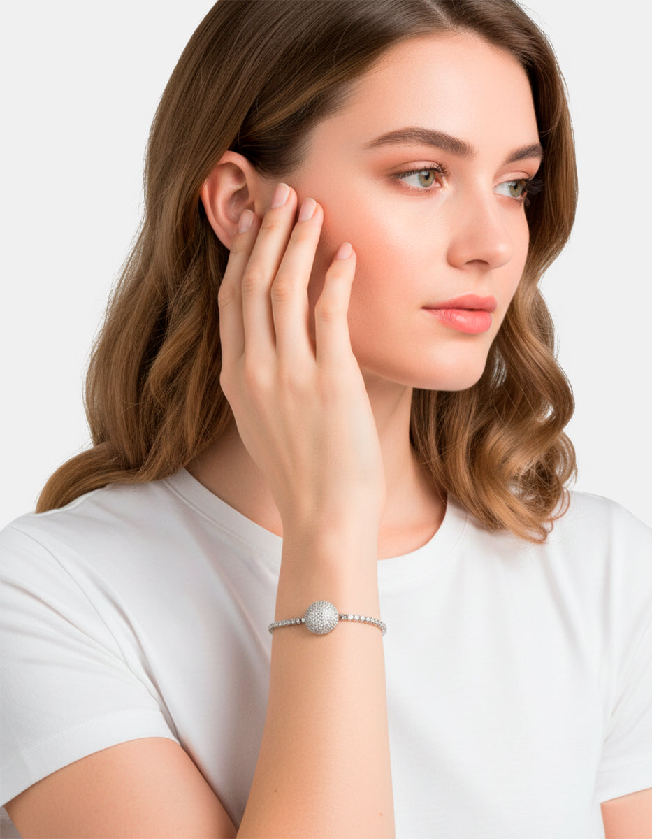 Pulsera ajustable esfera movimiento y topacios blancos Festive Style