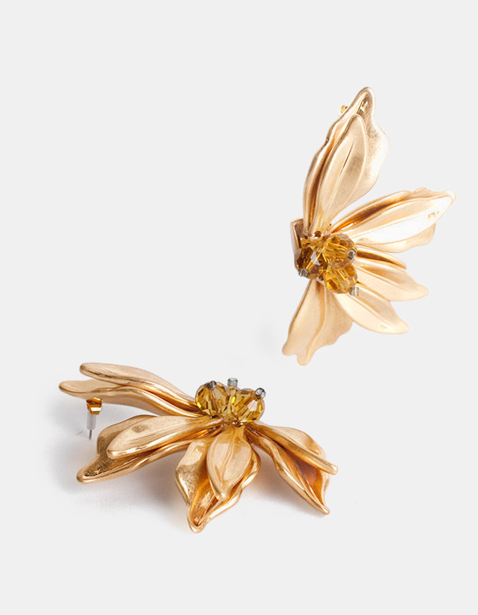 Pendientes Oro laminado inspiración floral mate & cristal checo Golden Chic