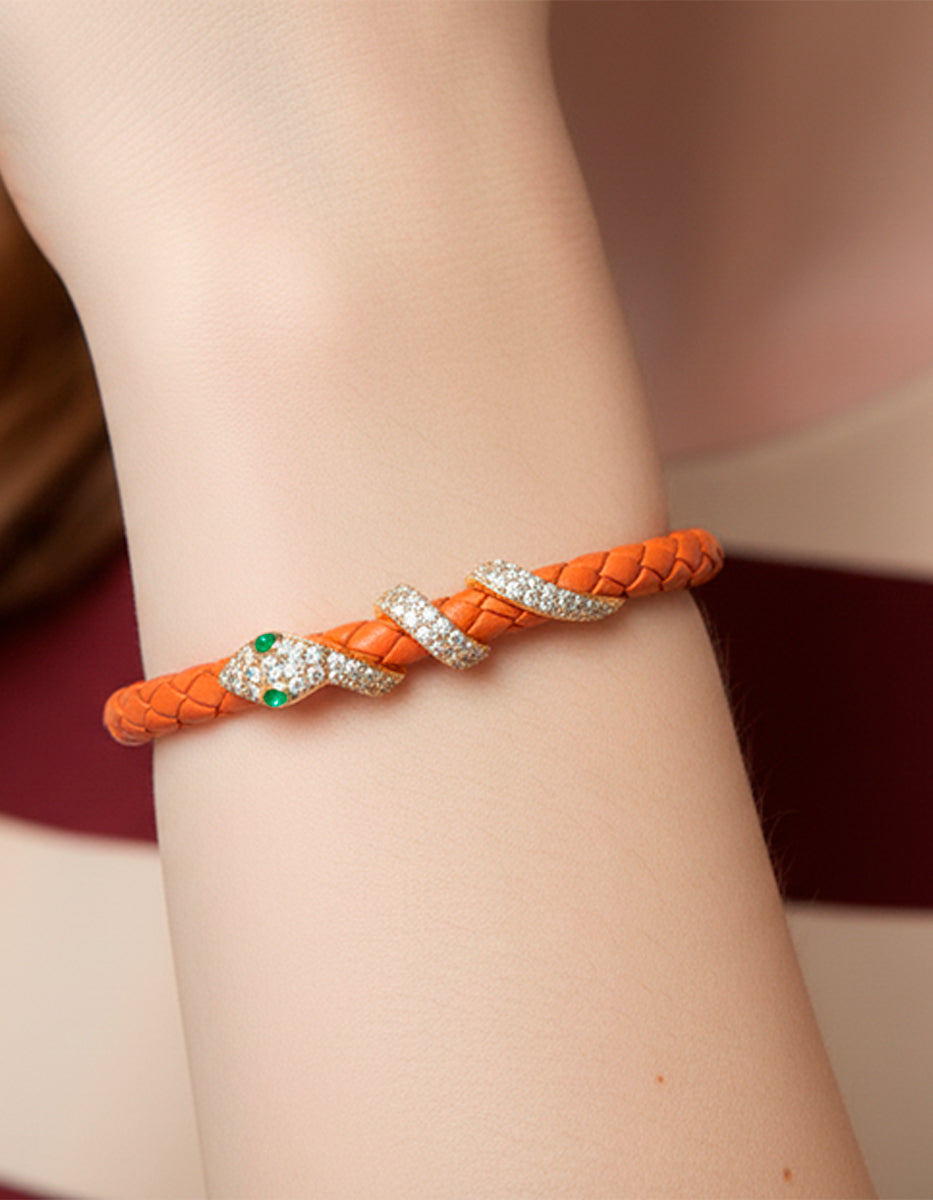 Pulsera de Piel adornada con serpiente con pavè de circonitas blancas Poison Deluxe