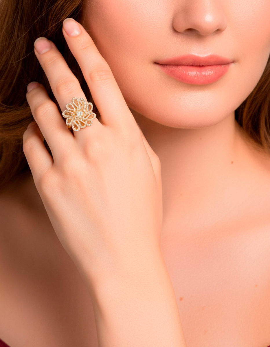 Anillo redondo con 180 topacios blancos montados corte diamante Infinito Elite