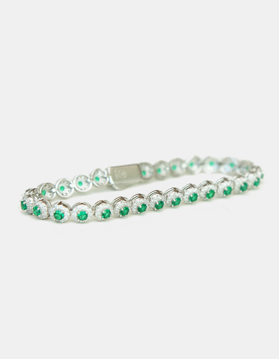 Pulsera en Plata 925 bañada en Rodio Blanco con Esmeralda de Bombay Verde Eterna Silver
