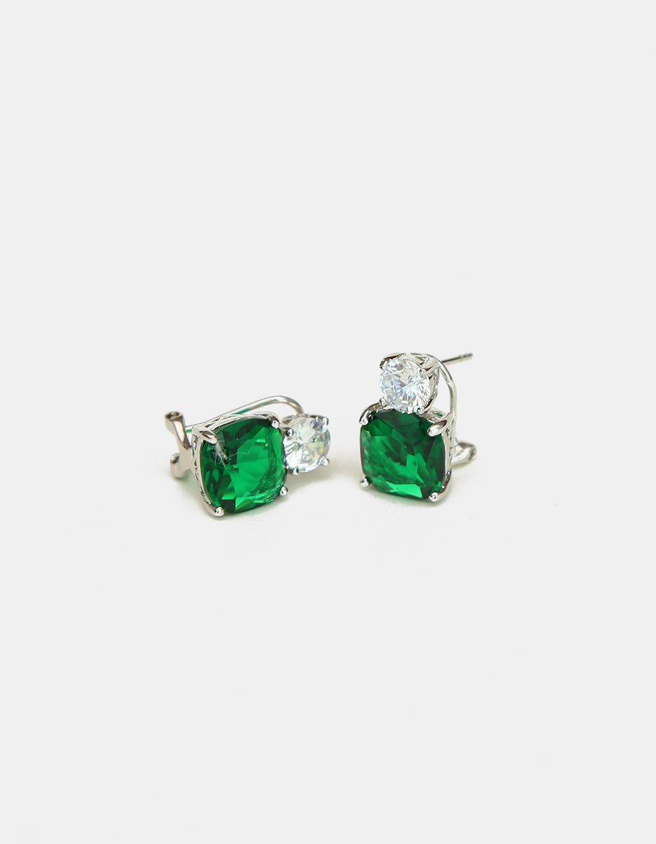Pendientes en Plata 925 bañada en Rodio Blanco con Esmeralda de Bombay Verde Eterna Silver