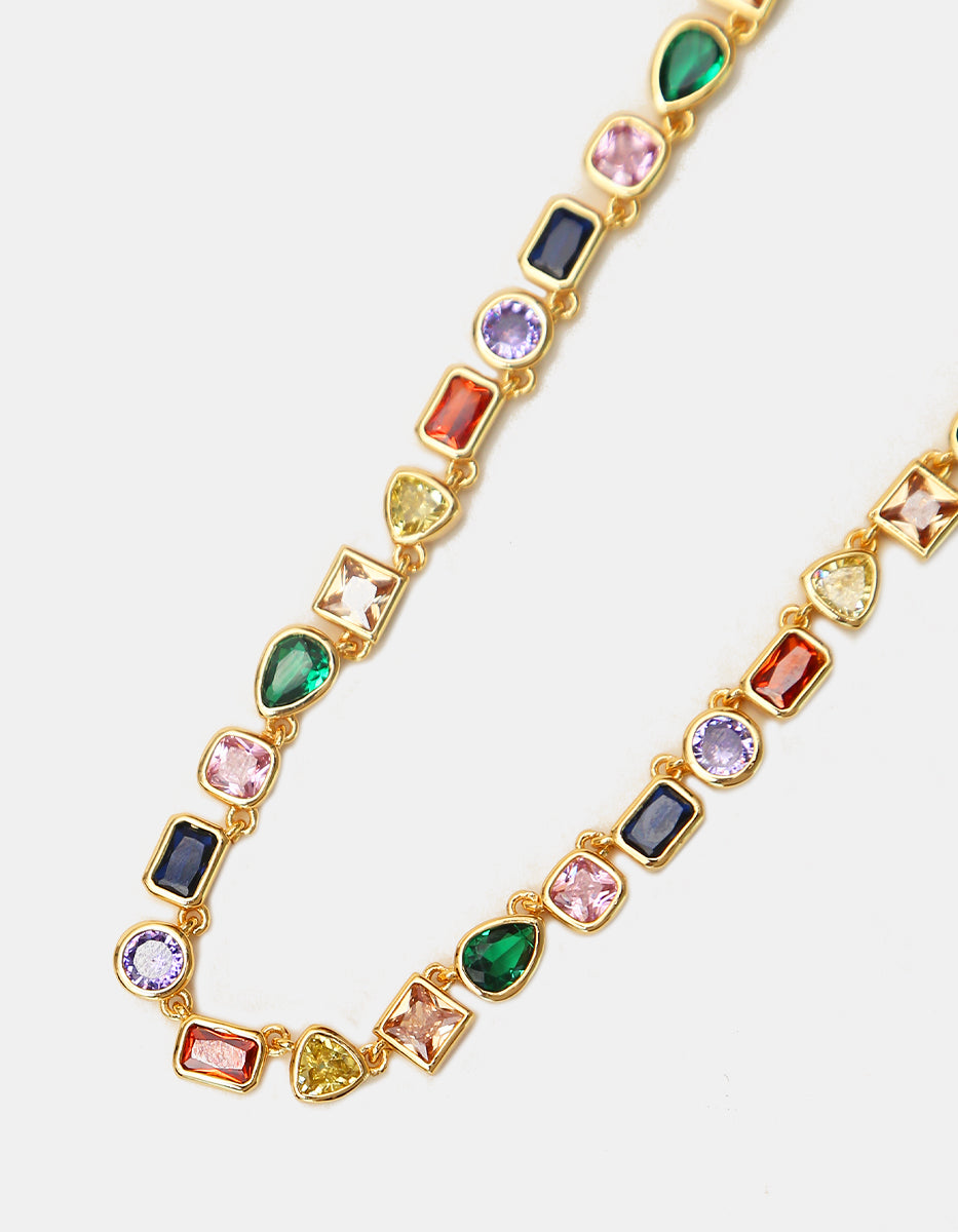 Set de Collar y Pendientes en Plata 925 bañados en Oro de 22 Kilates con Gemas Multicolor