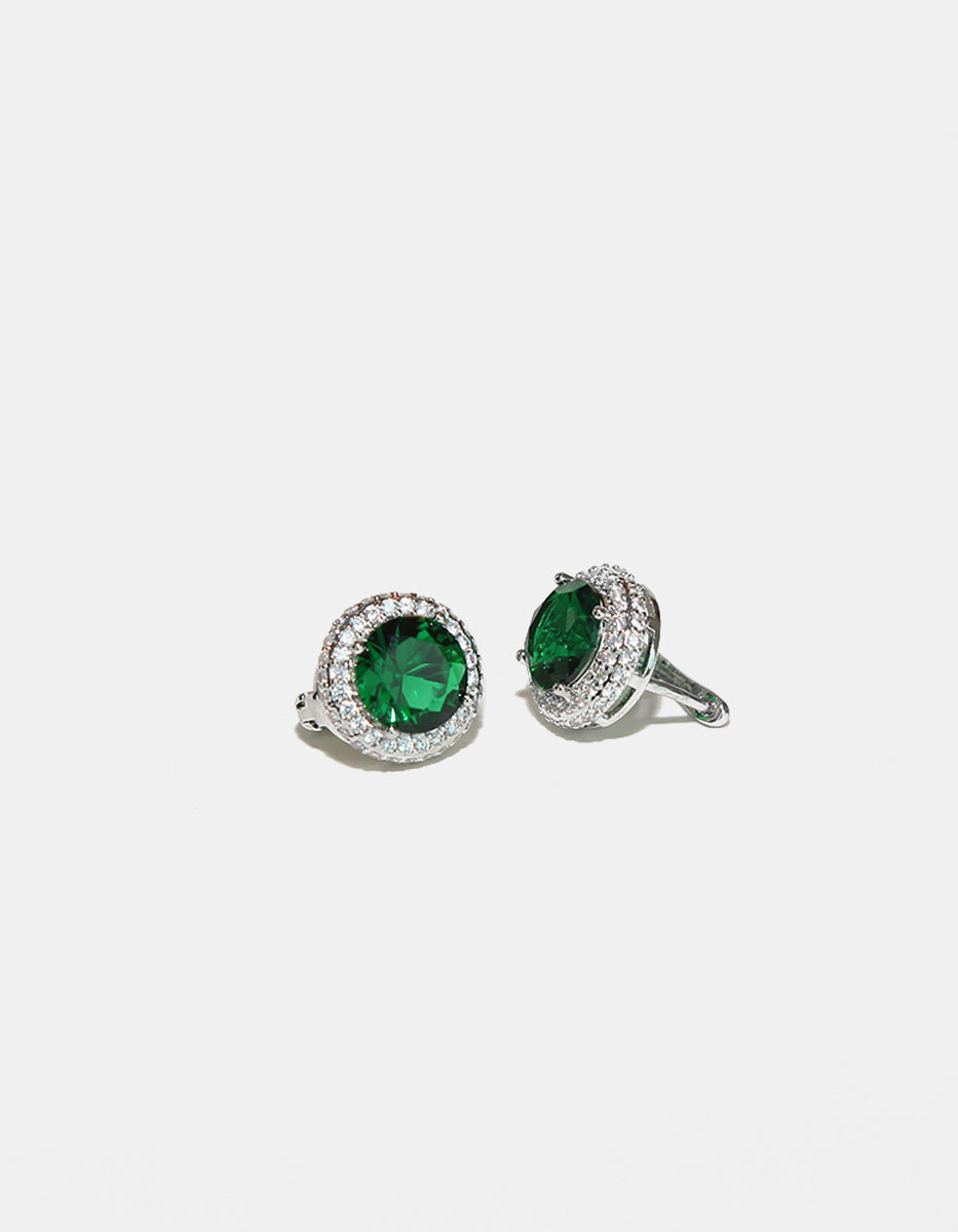 Set de Collar y Pendientes en Metales Nobles bañados en Rodio Blanco con Esmeralda de Bombay Verde