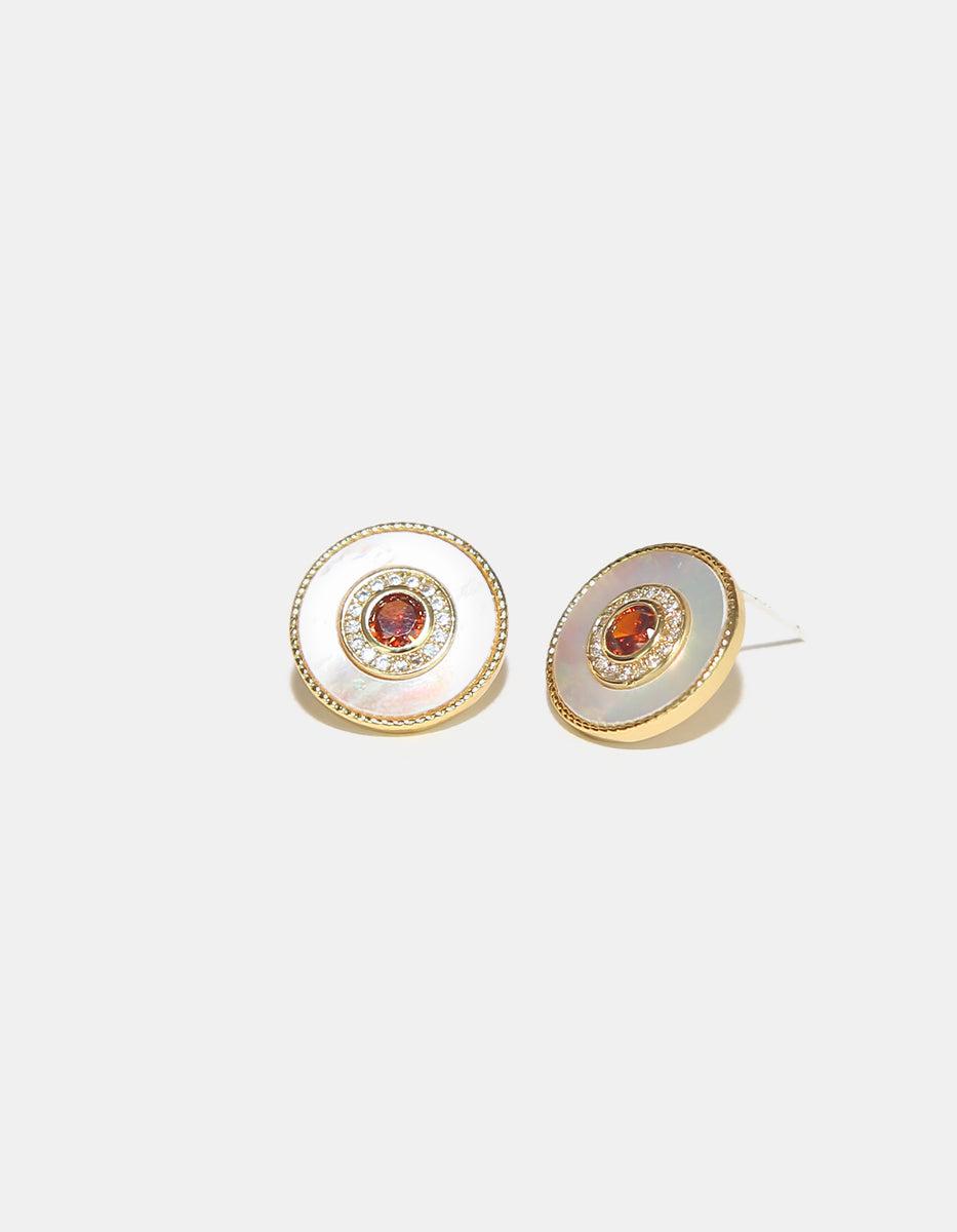 Set de Collar y Pendientes en Metales Nobles bañados en Oro de 18 Kilates con Gema Rojo Anaranjado