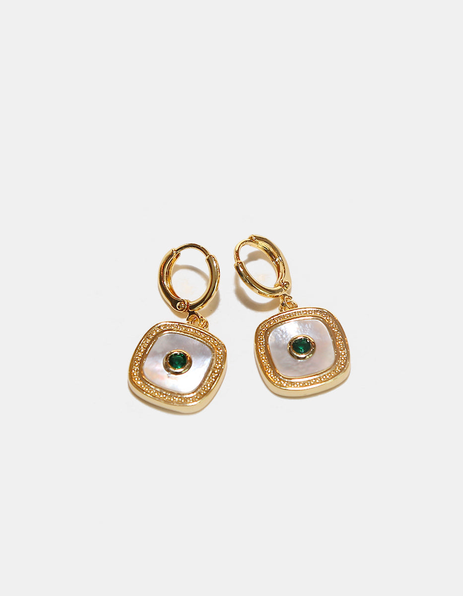 Set de Collar y Pendientes en Metales Nobles bañados en Oro de 18 Kilates con Esmeralda de Bombay Verde