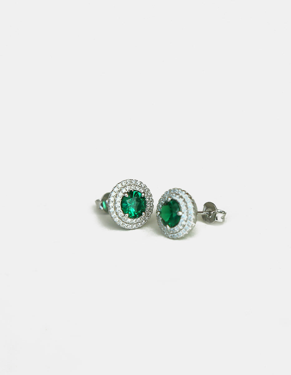 Set de Colgante y Pendientes en Plata 925 bañada en Rodio Blanco con Esmeralda de Bombay Verde Eterna Silver