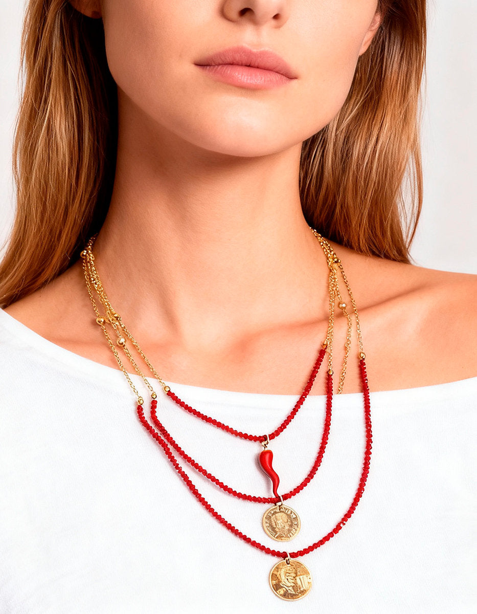 Collar monedas auténticas con dije carmesí Memorias