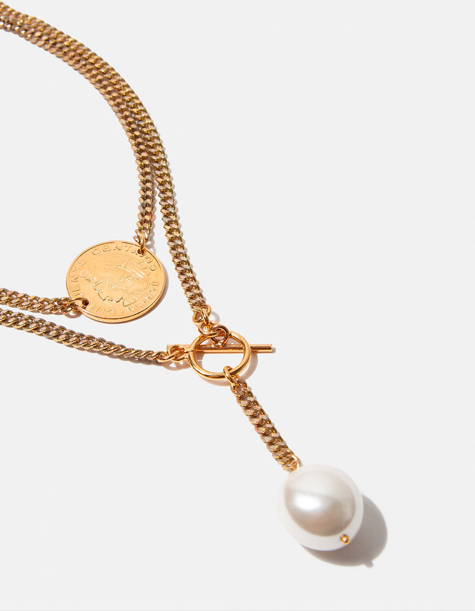 Collar moneda auténtica perla mabe Memorias