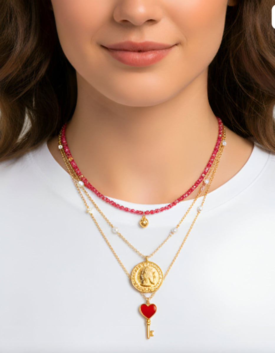 Collar moneda auténtica y corazones Memorias