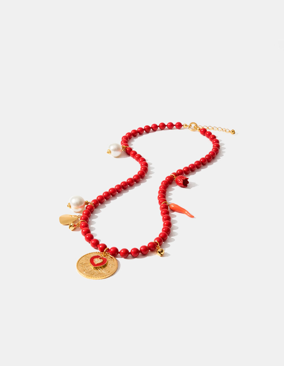 Collar rojo monedas auténticas Memorias