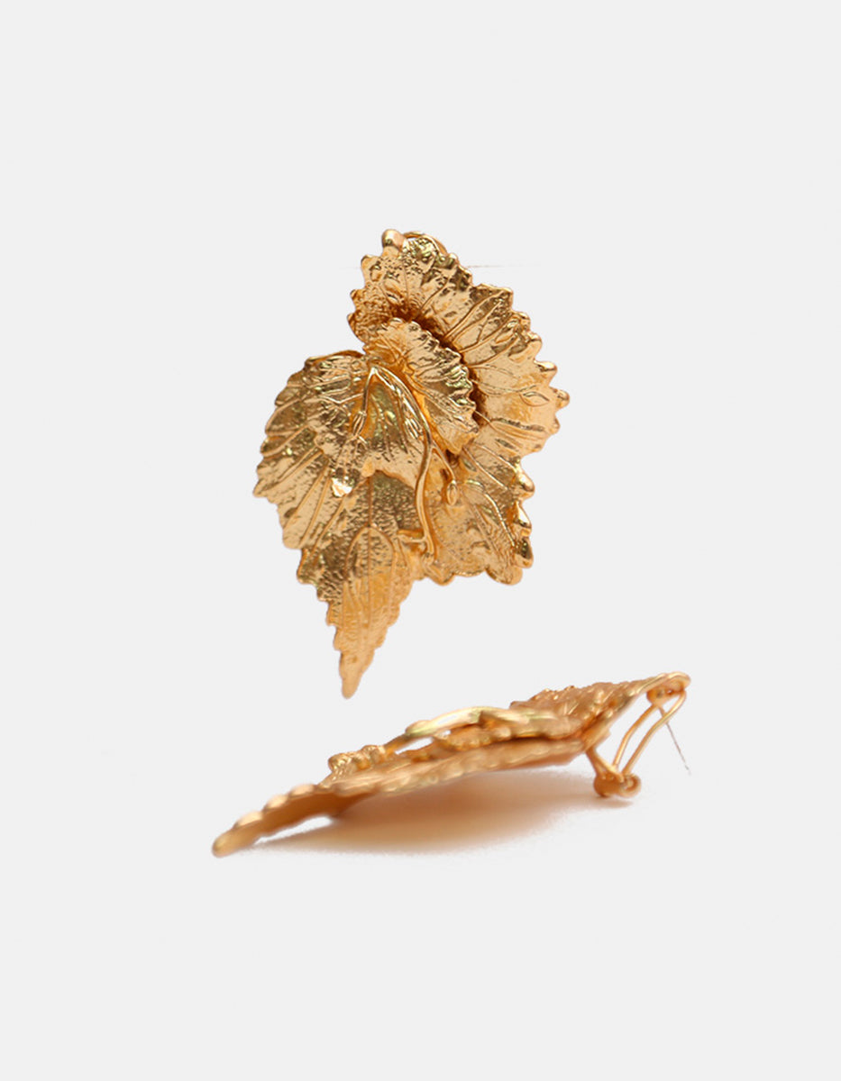 Pendientes Oro laminado 22kt en forma de hojas 69 mm diámetro Golden Chic