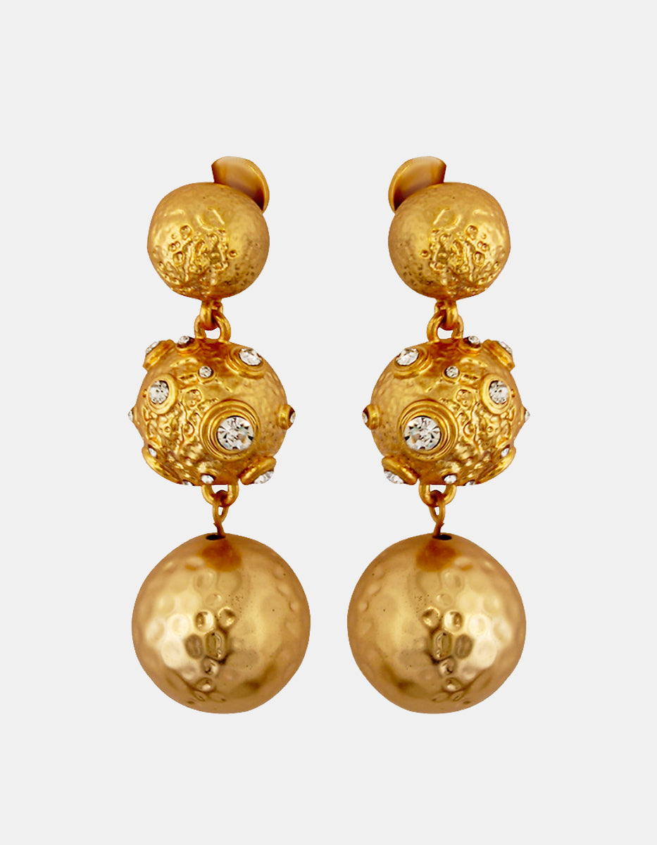 Pendientes oro laminado 22 kt con dos esferas y espinolita blanca Golden Chic