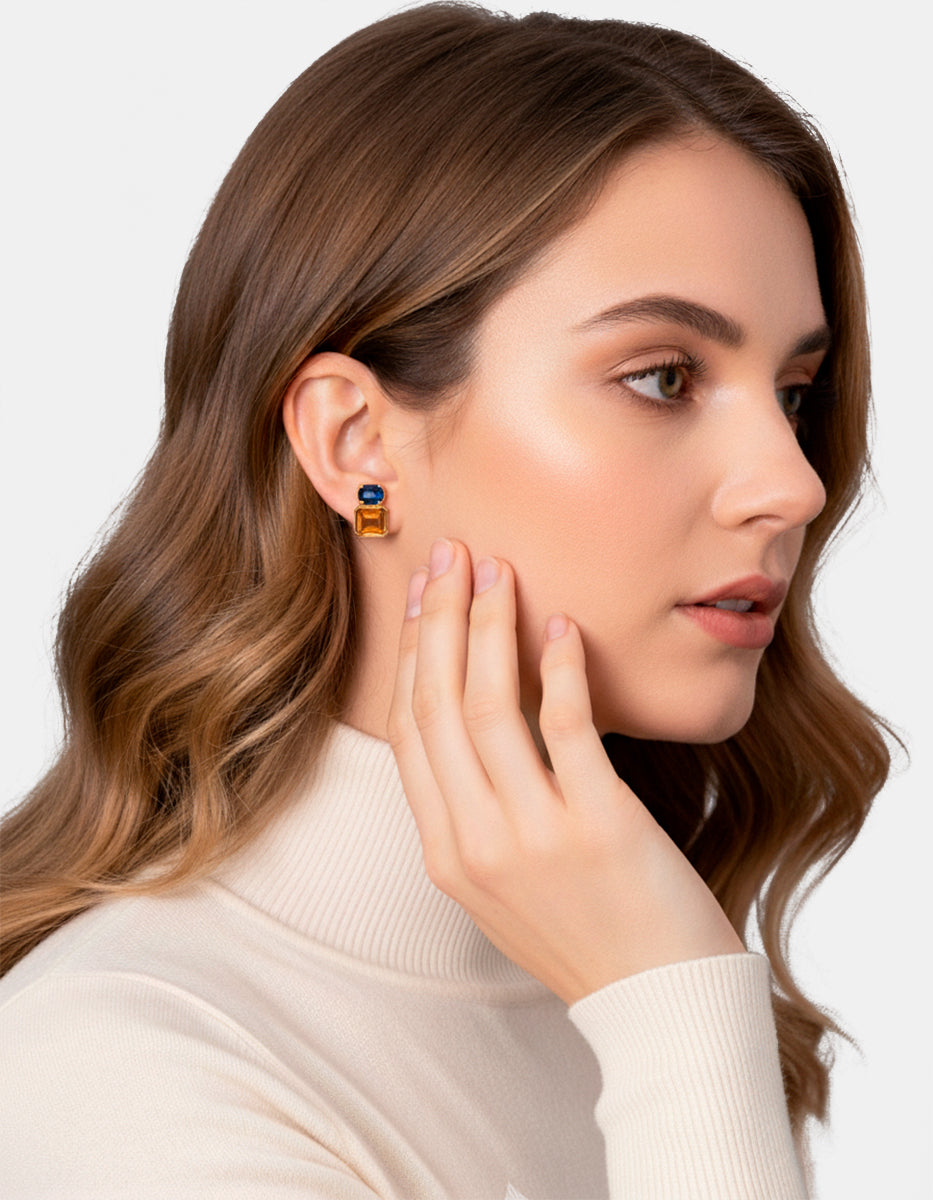 Pendientes citrina & topacio azul Luxury Color