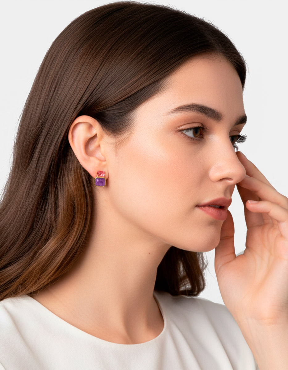 Pendientes rosa de francia & amatista Luxury Color