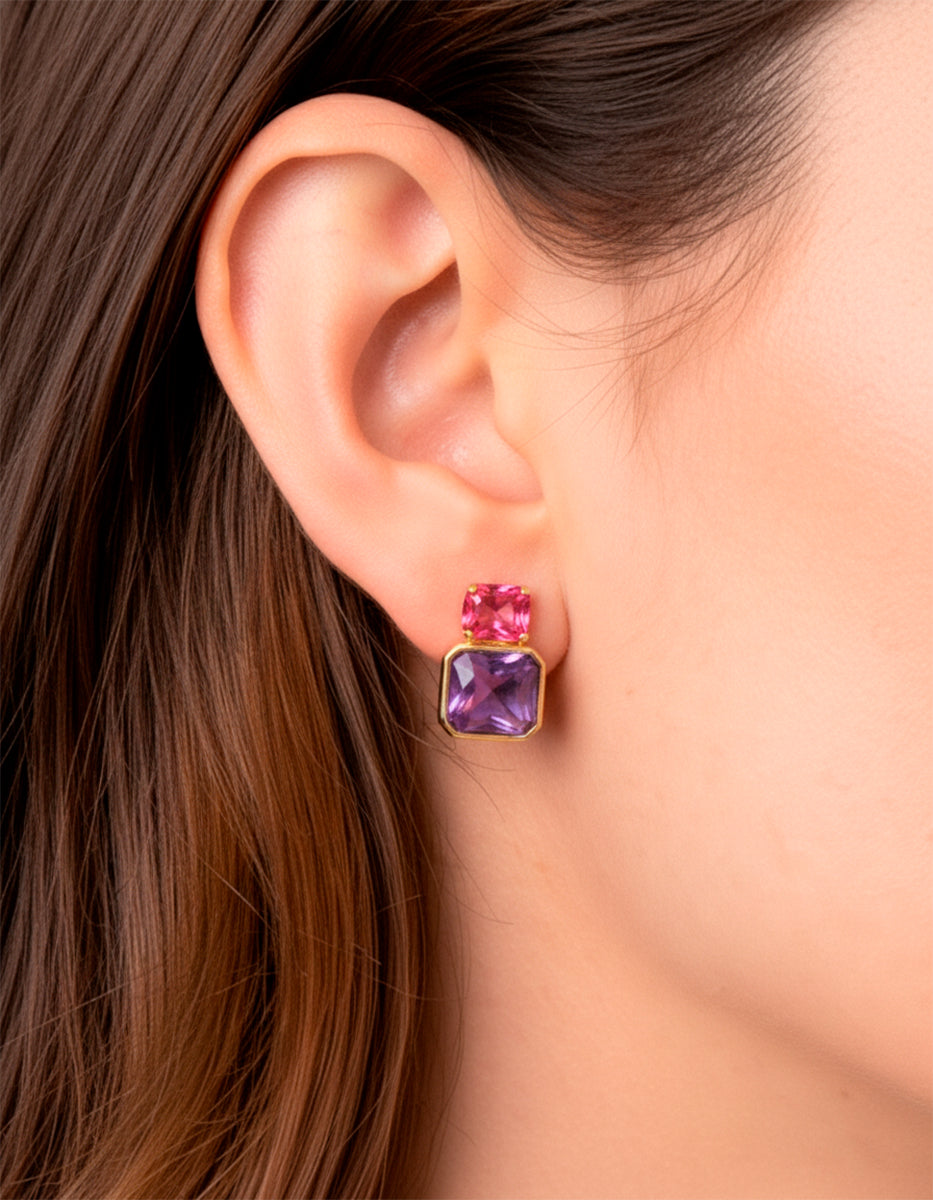 Pendientes rosa de francia & amatista Luxury Color
