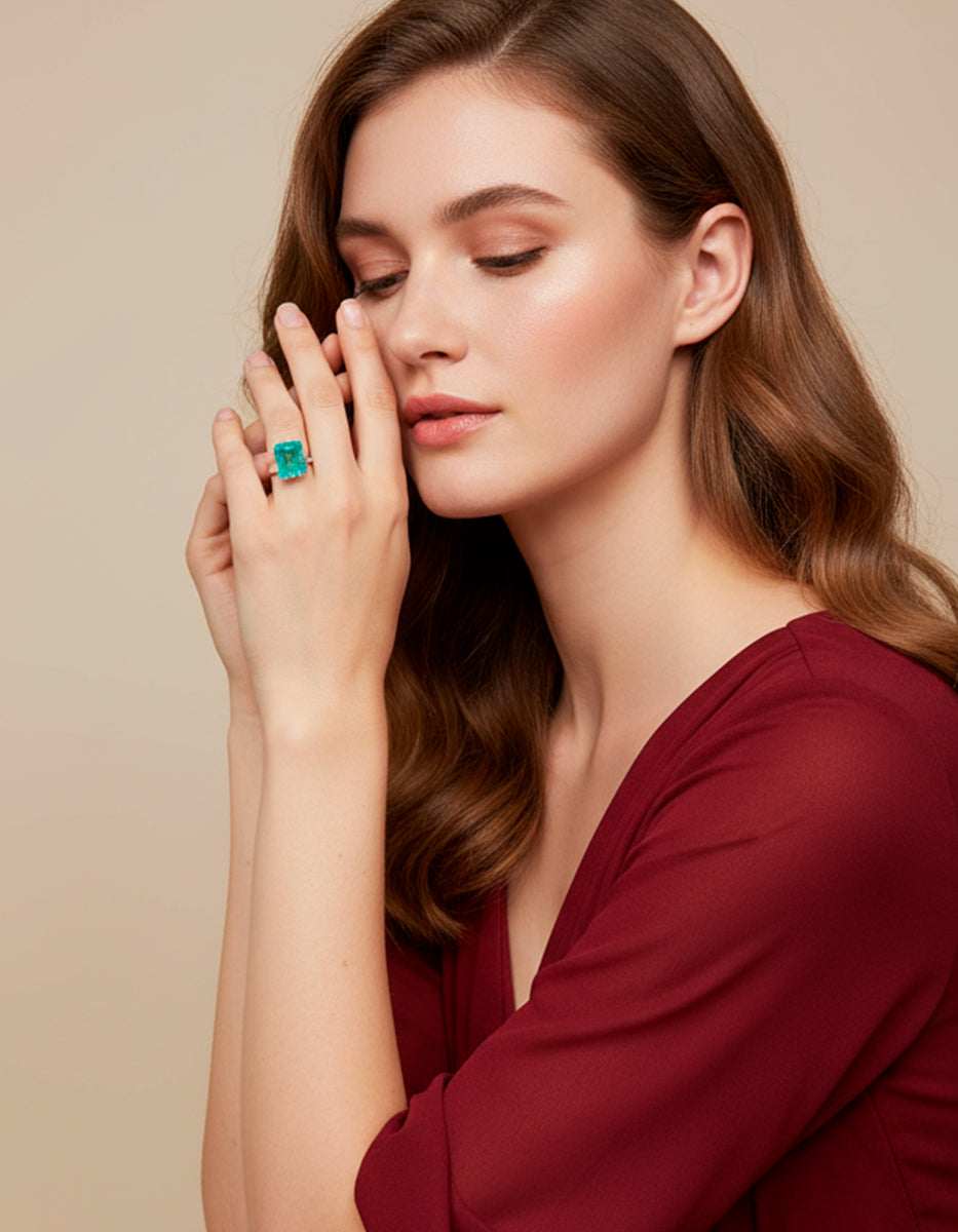 Anillo de piedras Naturales paraiba Ave del Paraíso