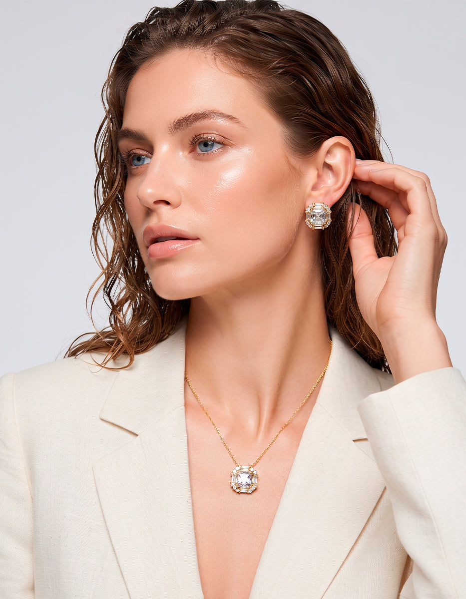 Set de Collar y Pendientes en Metales Nobles bañados en Oro de 18 Kilates con Topacios Blancos