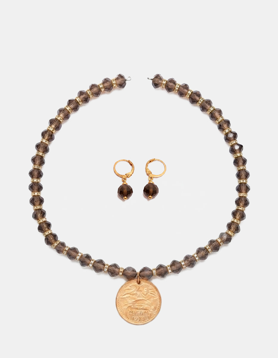 Gargantilla con moneda y aros mini
