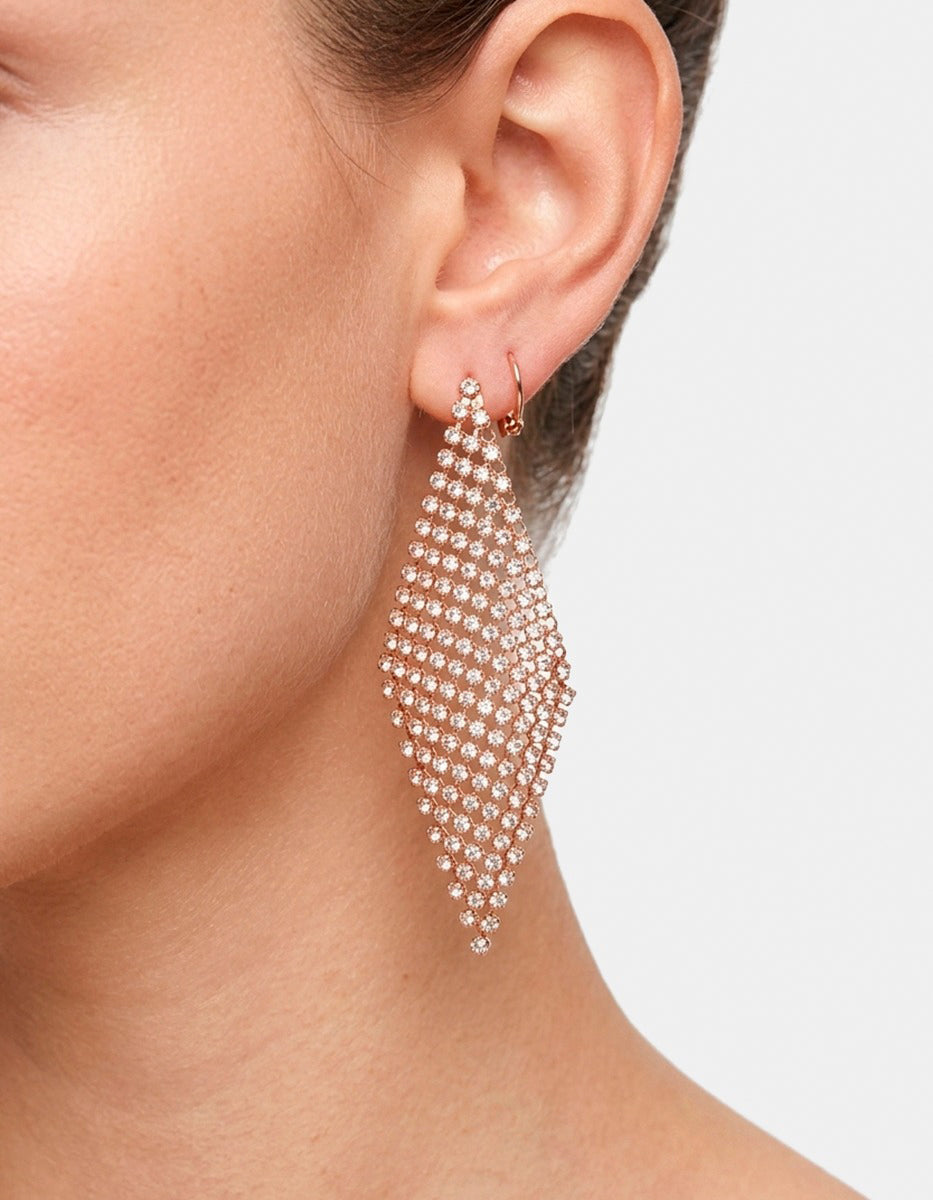 Pendientes mesh de bronce con baño de oro 22k y topacios blancos Festive Style