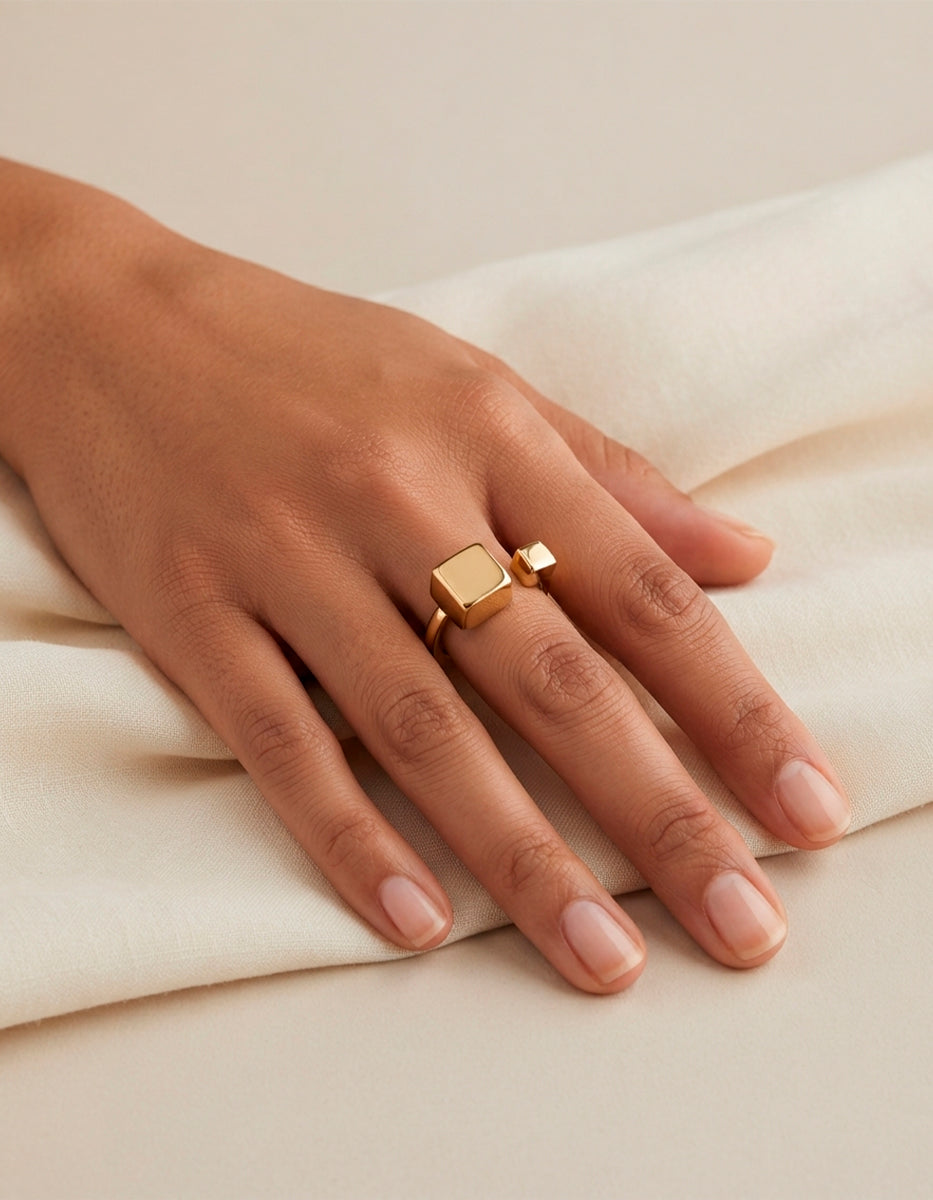 Anillo bronce en baño de oro 22kt Mexican Geometry