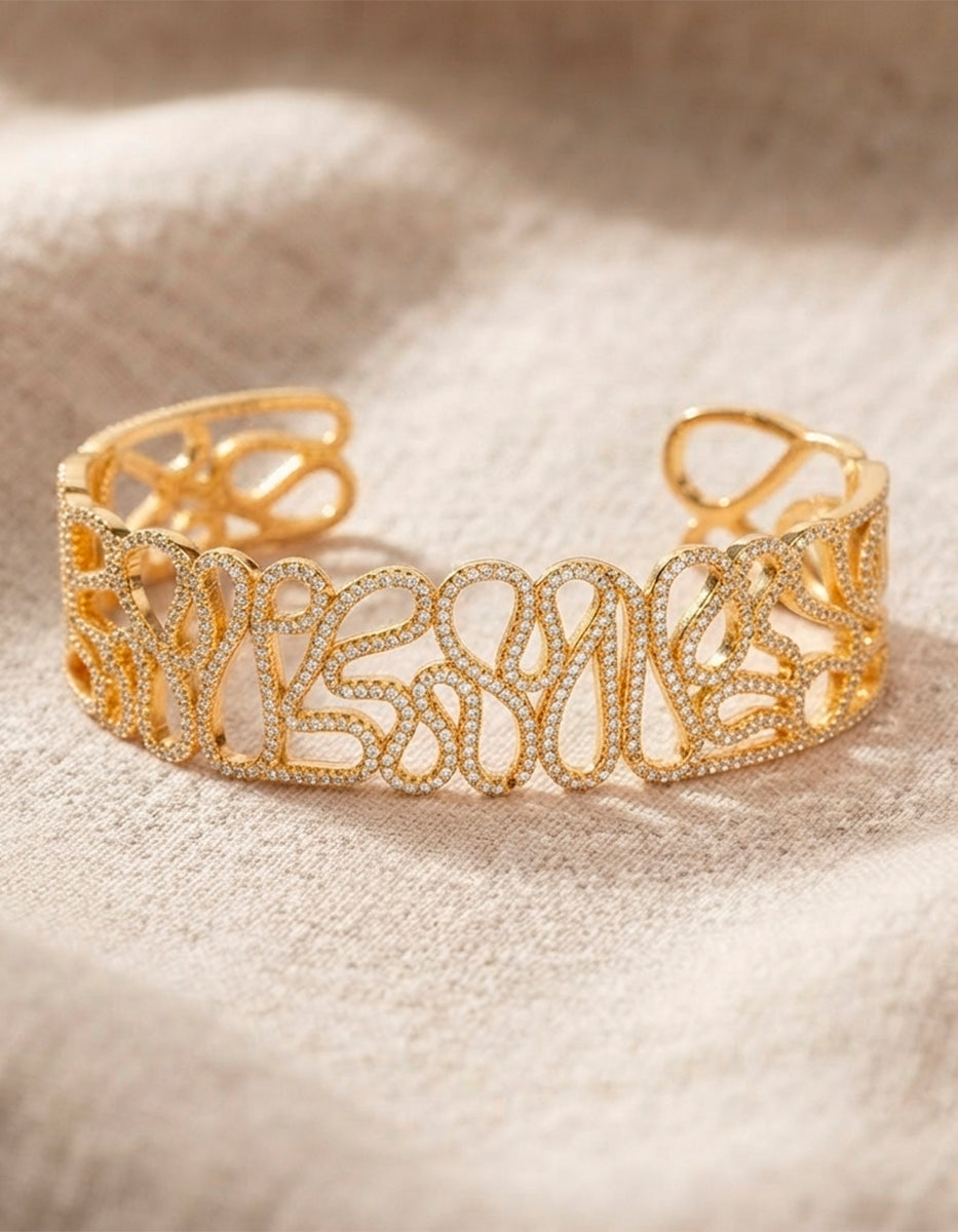 Brazalete delgado & 932 topacios blancos montados corte diamante Infinito Elite