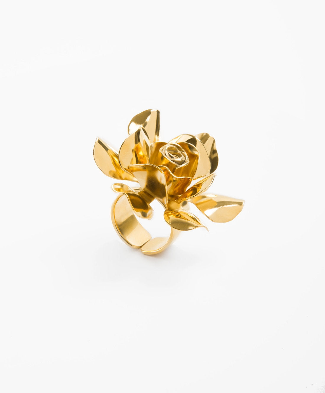 Anillo metal base en baño Vermeil de 22kt en forma de flor Edén