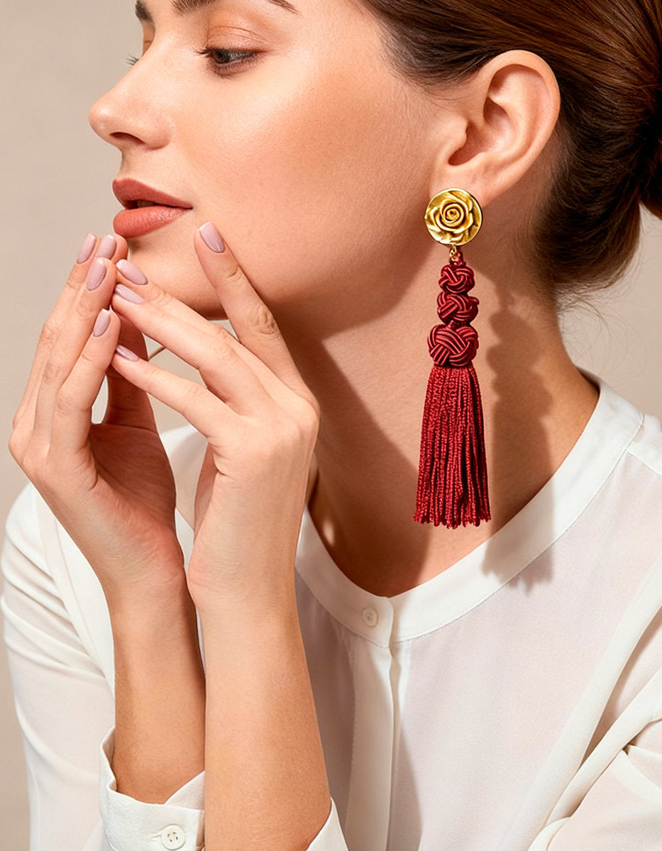 Pendientes con hilo de seda rosa y pompón Edén