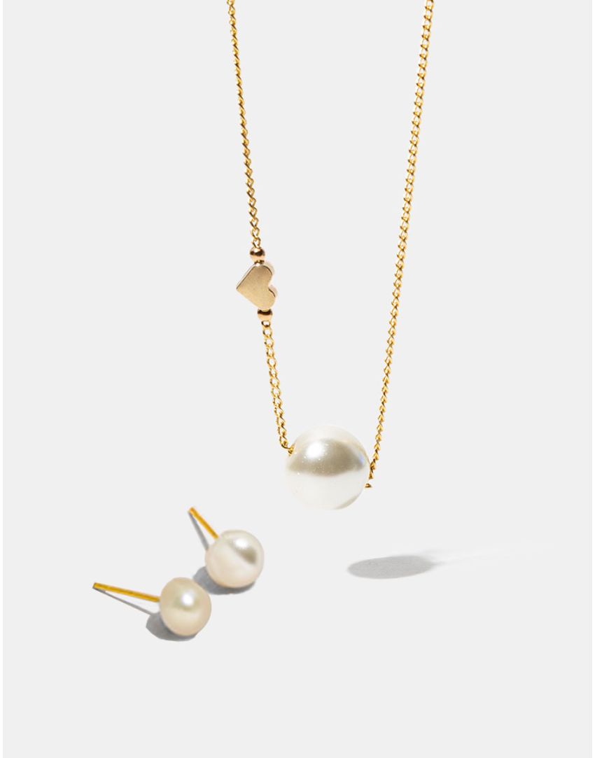 Collar de perla mabe con corazón y broqueles de perla mabe