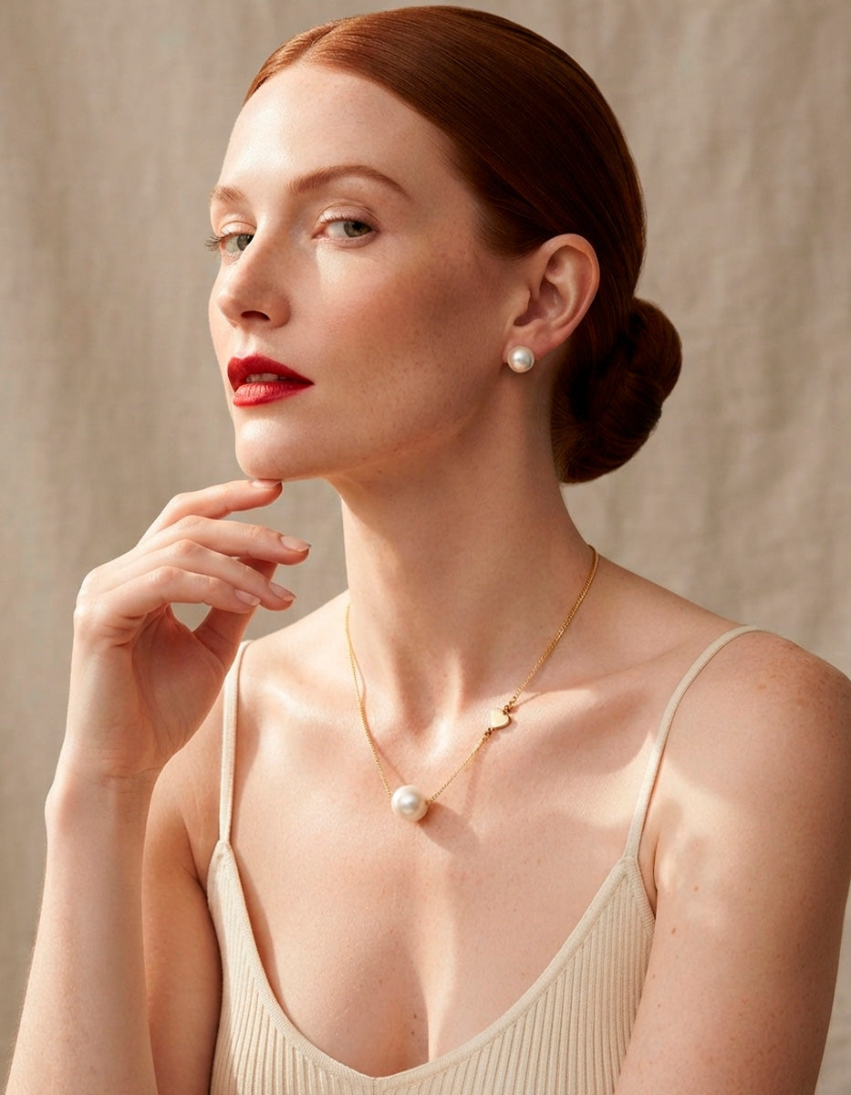Collar de perla mabe con corazón y broqueles de perla mabe
