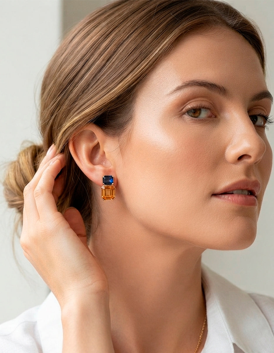 Pendientes citrina & topacio azul Luxury Color