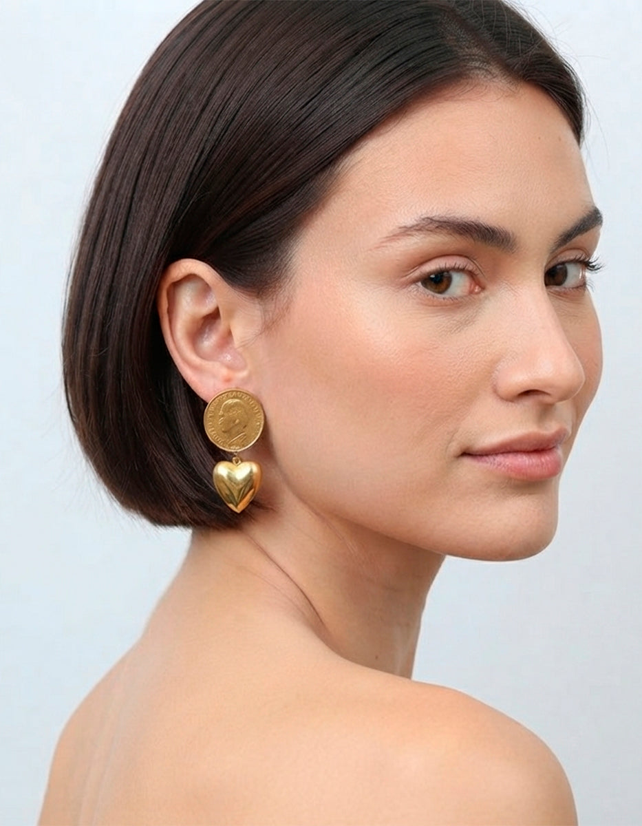 Pendientes moneda auténtica corazón Memorias