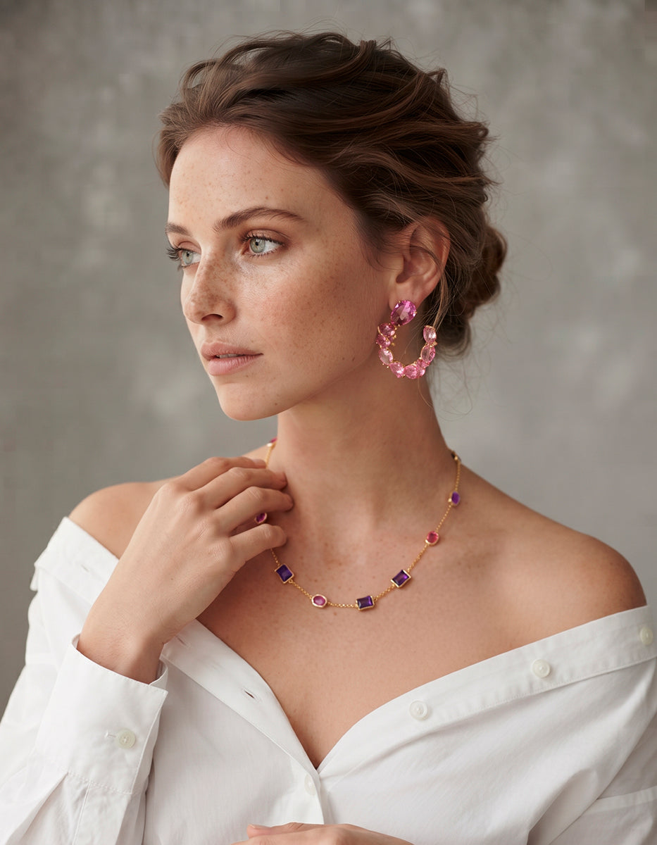 Pendientes rosa de francia Luxury Color