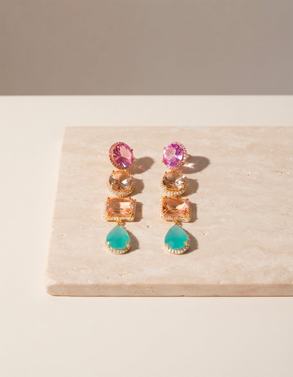 Pendientes rosa de francia, citrino Luxury Color