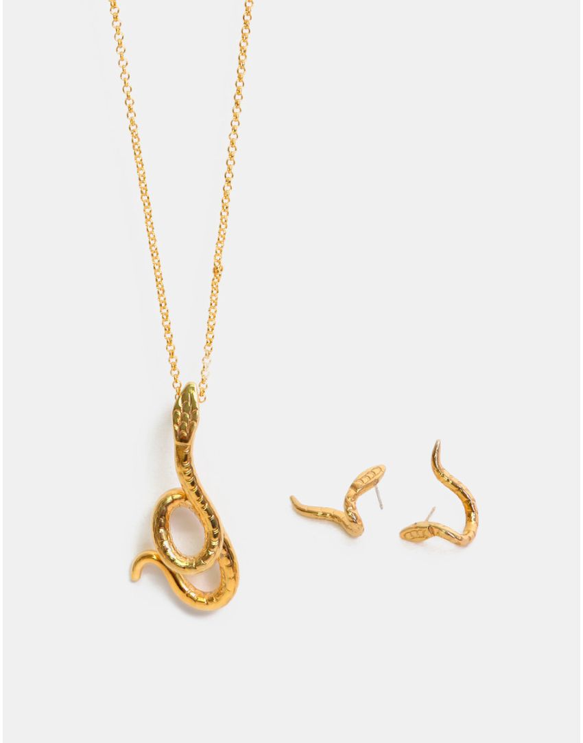 Collar con dije y aretes con serpiente