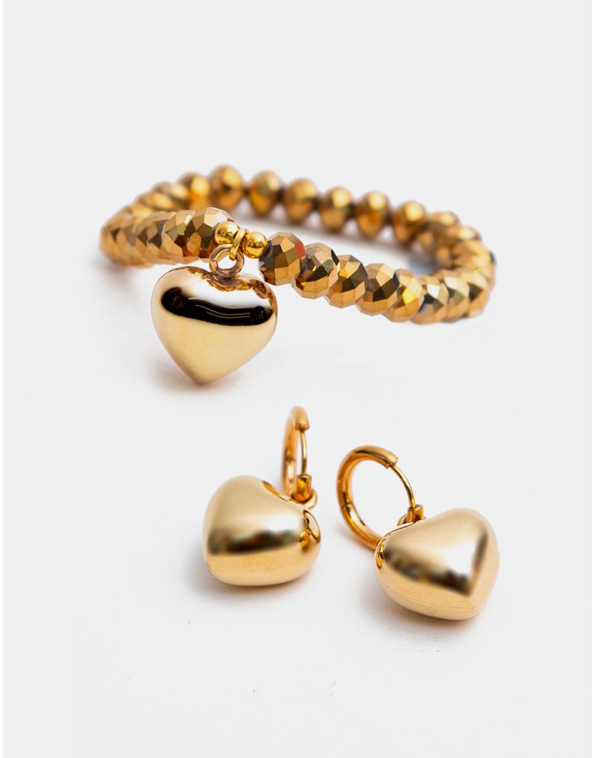 Aretes y pulsera Cupido con corazón